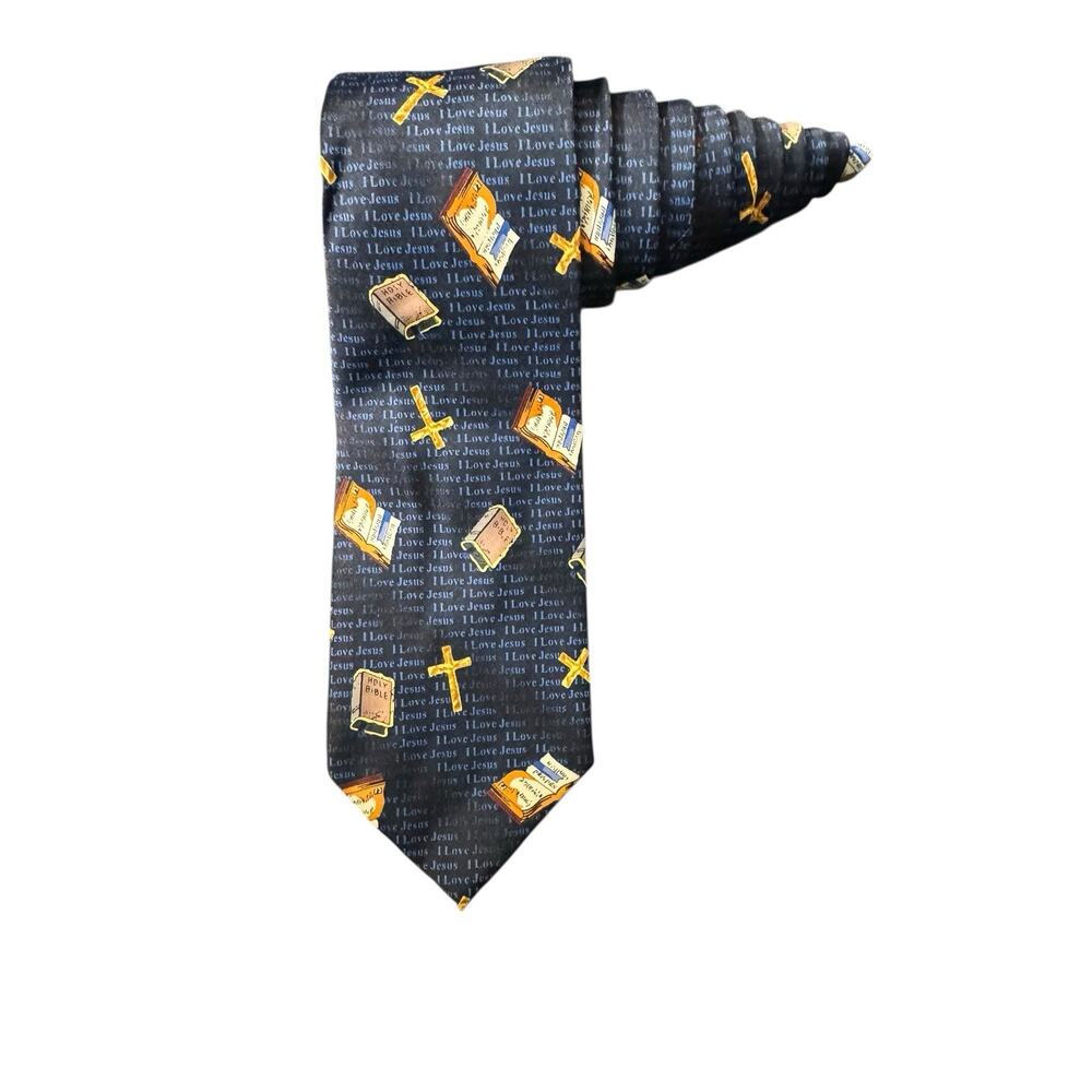 Parquet I Love Jesus Holy Bible Cross Religious Christian Novelty Necktie